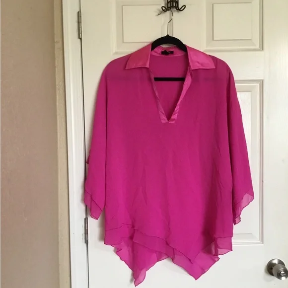 Escada fuchsia pink pointy silk blouse size small - Picture 2 of 11